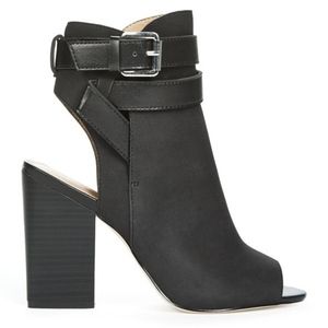 JustFab Lurina Black Open Toed Buckle Bootie